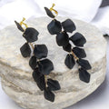 Black Matte Petal Cluster Clip-On Drop Earrings