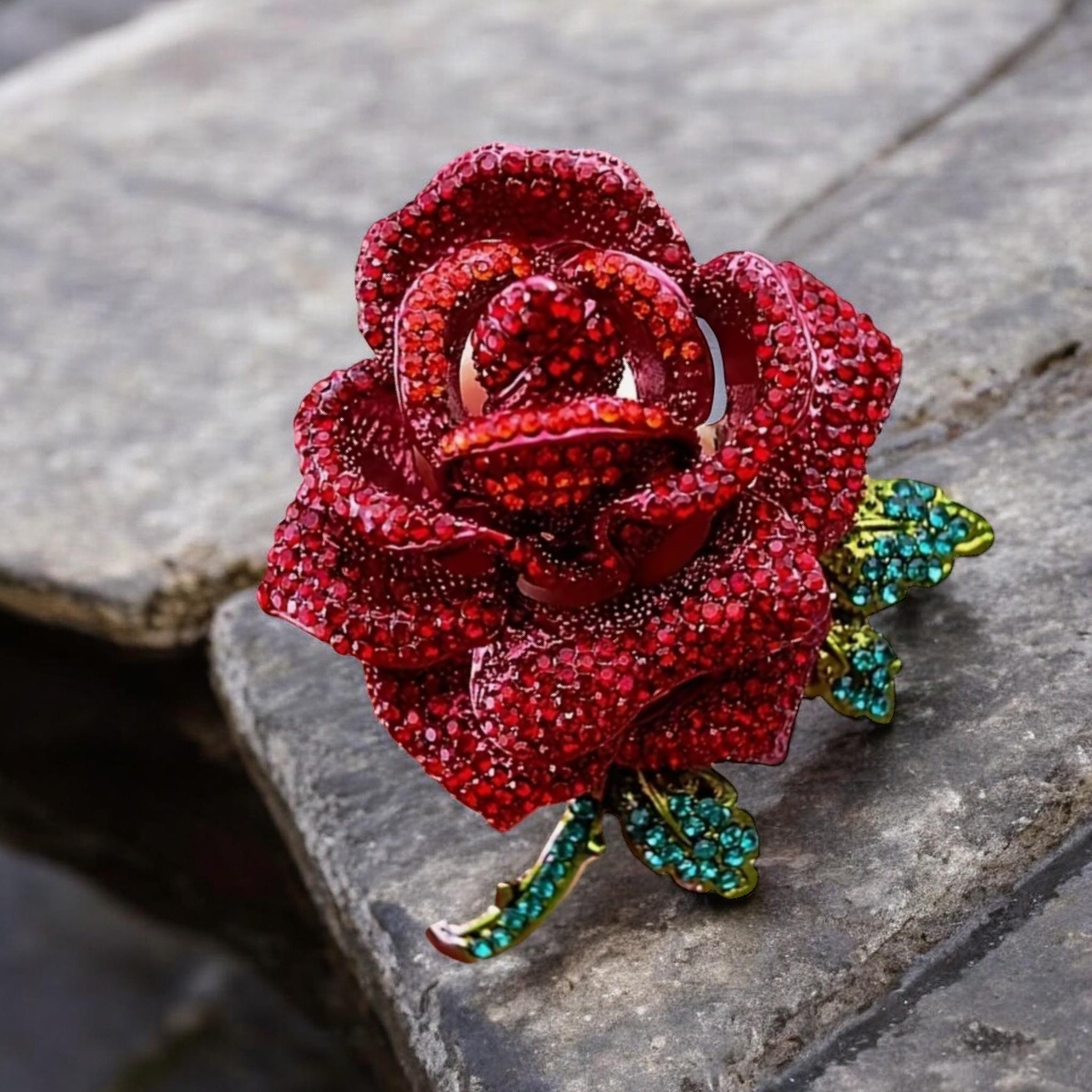 Crimson Crystal Rose Brooch