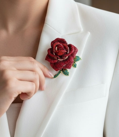 Crimson Crystal Rose Brooch