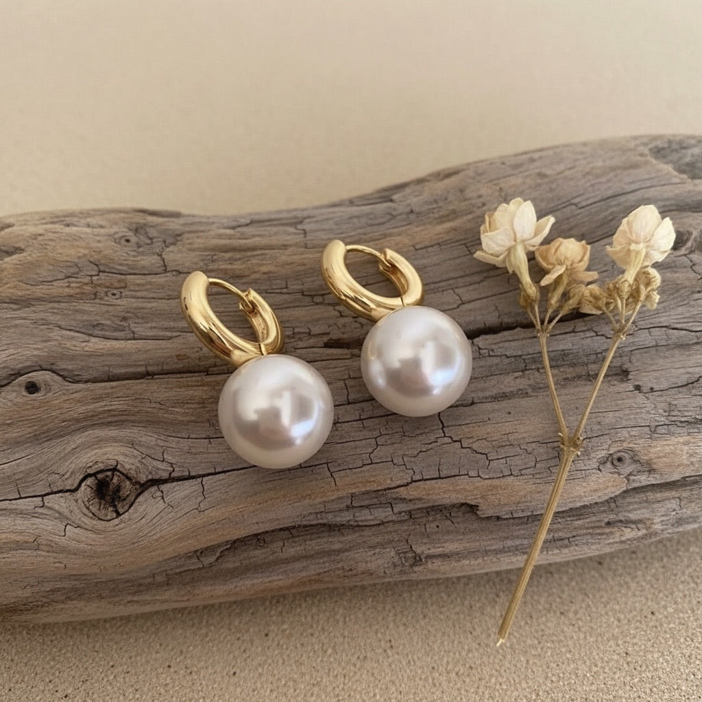 Gold Hoop Pearl Drop Earrings