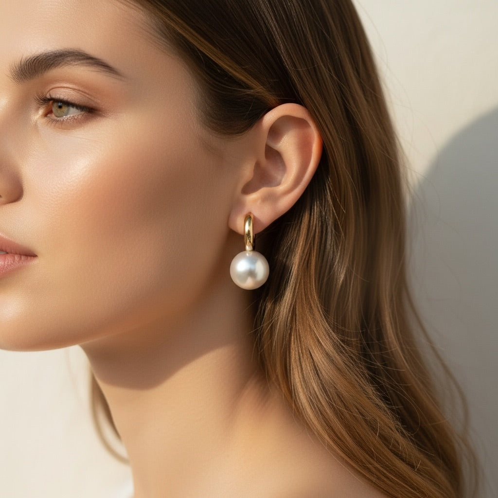 Gold Hoop Pearl Drop Earrings