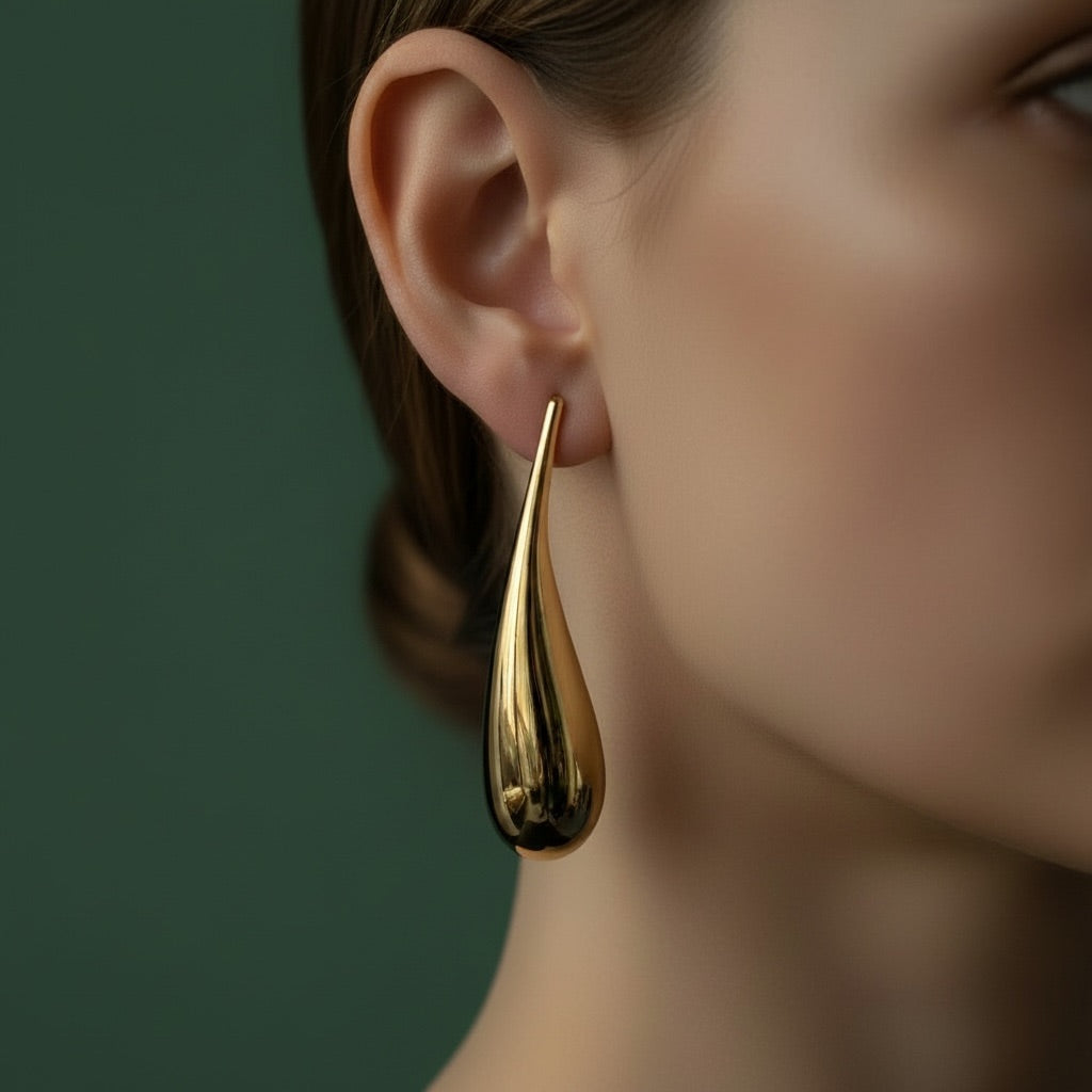 Gold Sculptural Teardrop Drop Earrings
