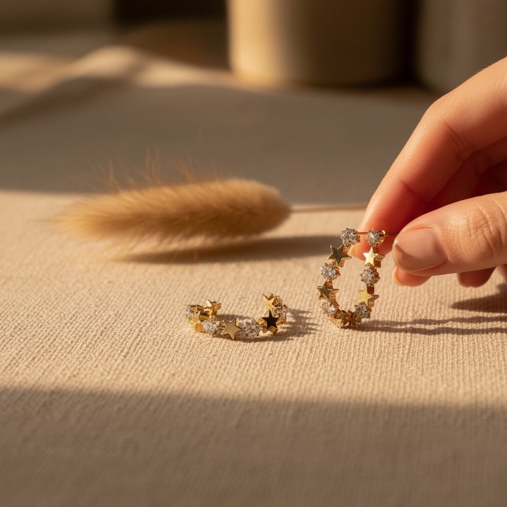 Gold Star & Crystal Hoop Earrings