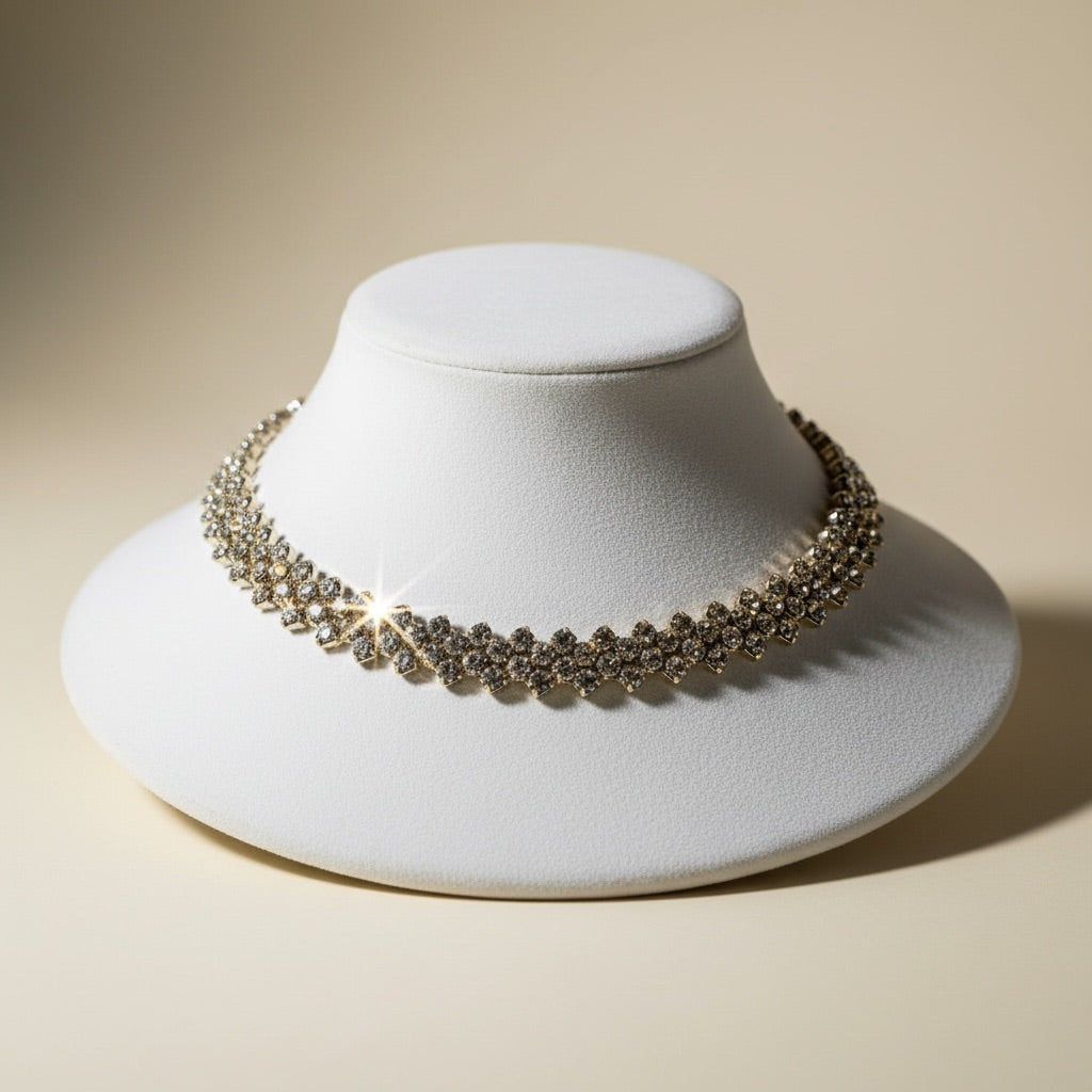 Silver Crystal Mesh Choker Necklace