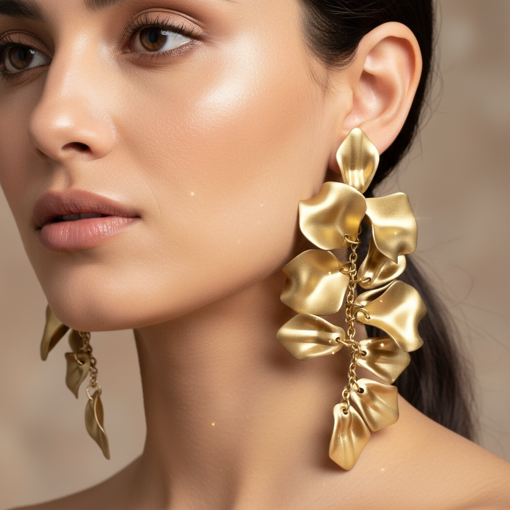 Gold Petal Cascade Drop Earrings