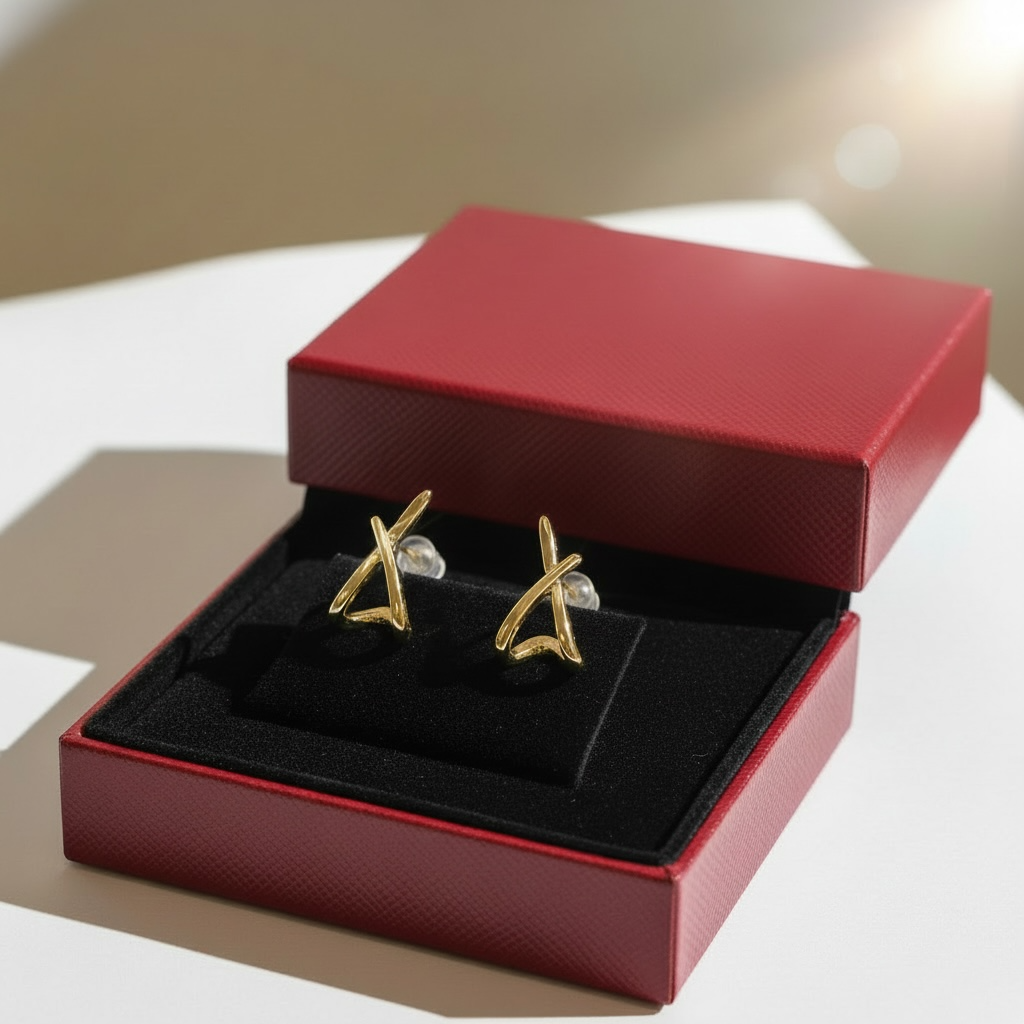 Gold X-Cross Stud Earrings