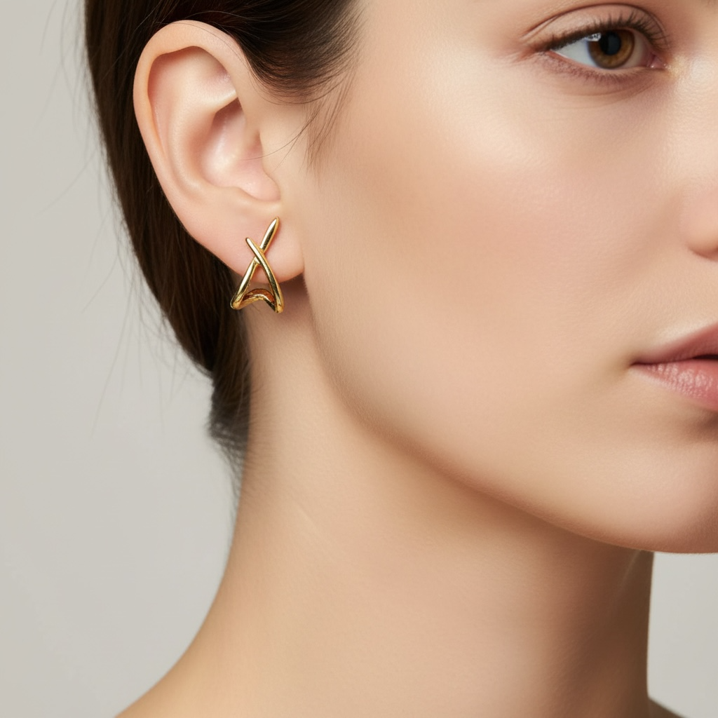 Gold X-Cross Stud Earrings