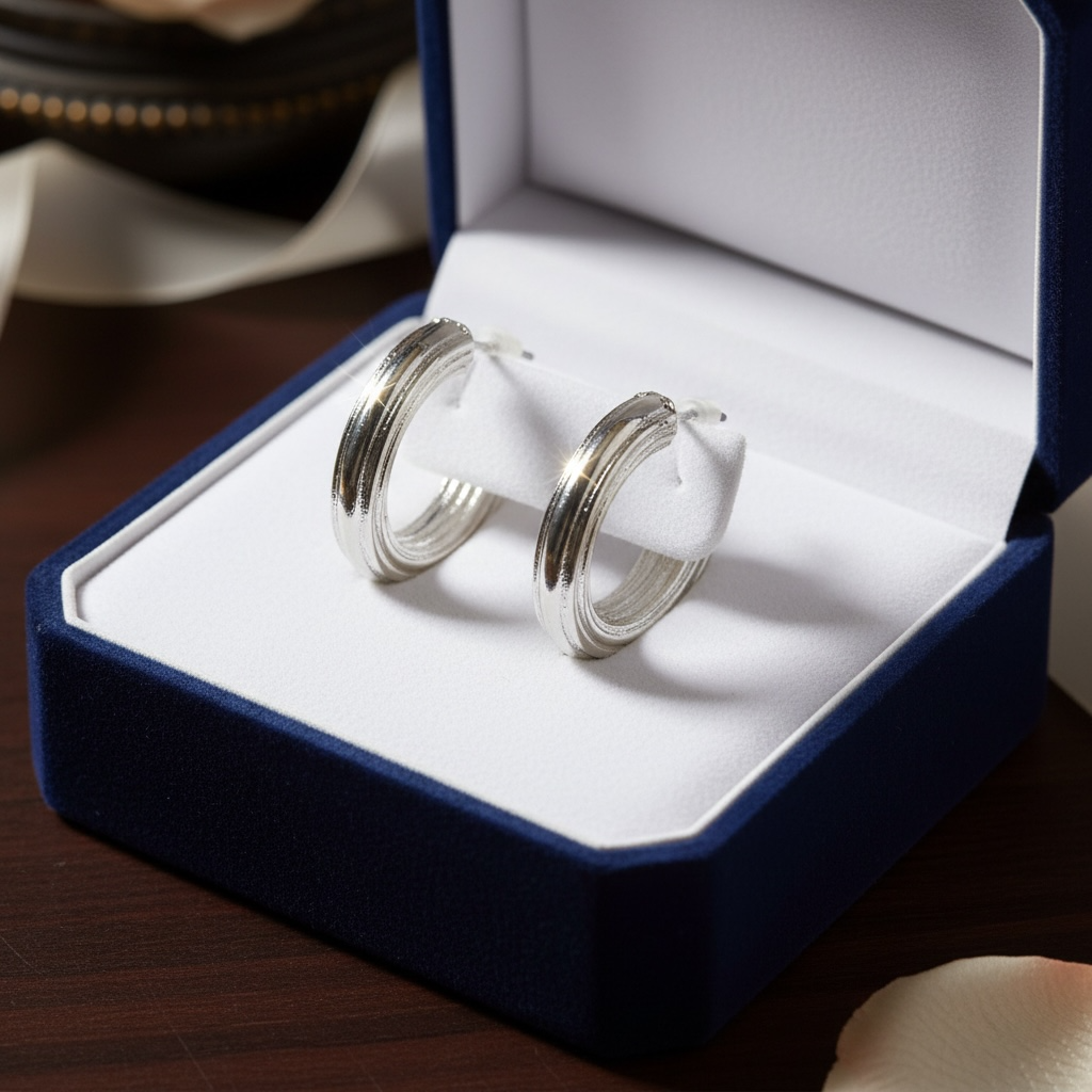 Silver Ribbed Hoop Earrings