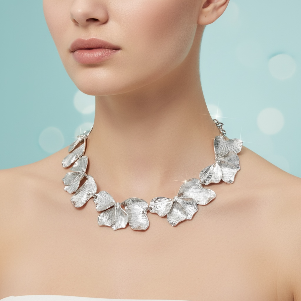 Silver Petal Statement Necklace