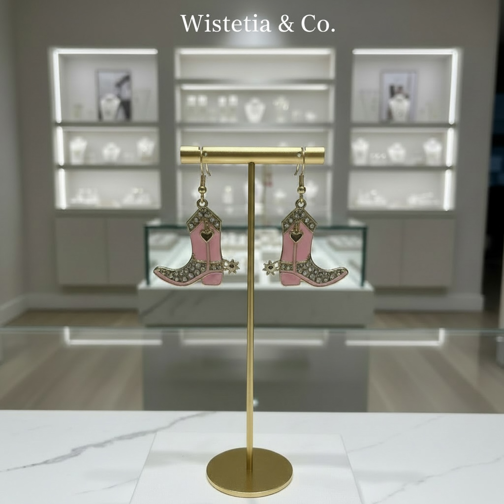Pink Crystal Cowboy Boot Drop Earrings