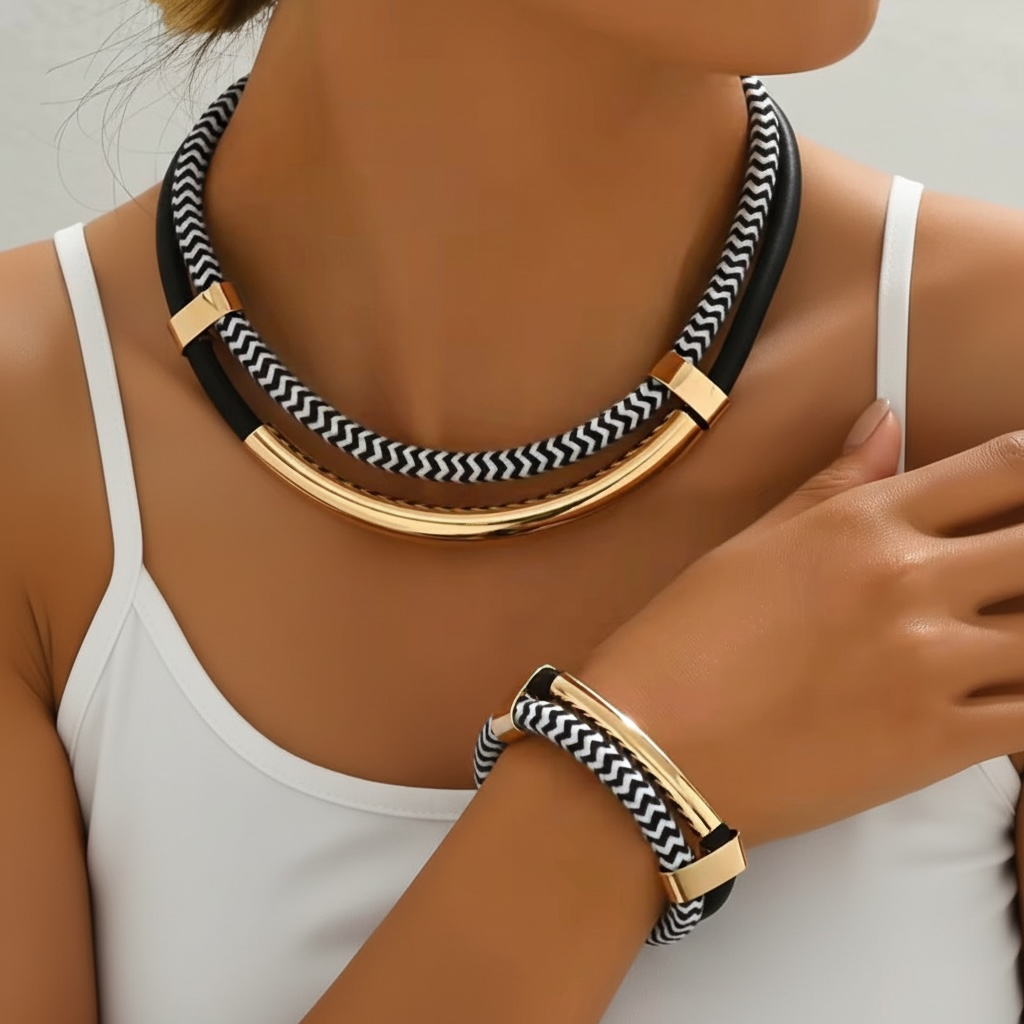 Rope & Gold Choker & Bracelet Set