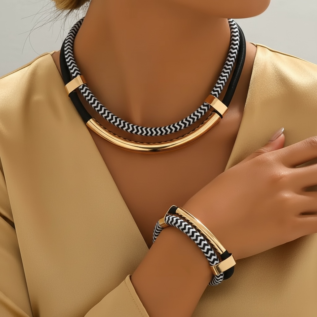 Rope & Gold Choker & Bracelet Set