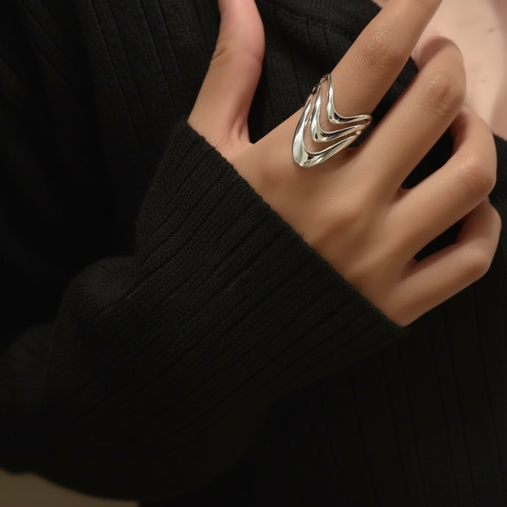 Triple Chevron Statement Ring