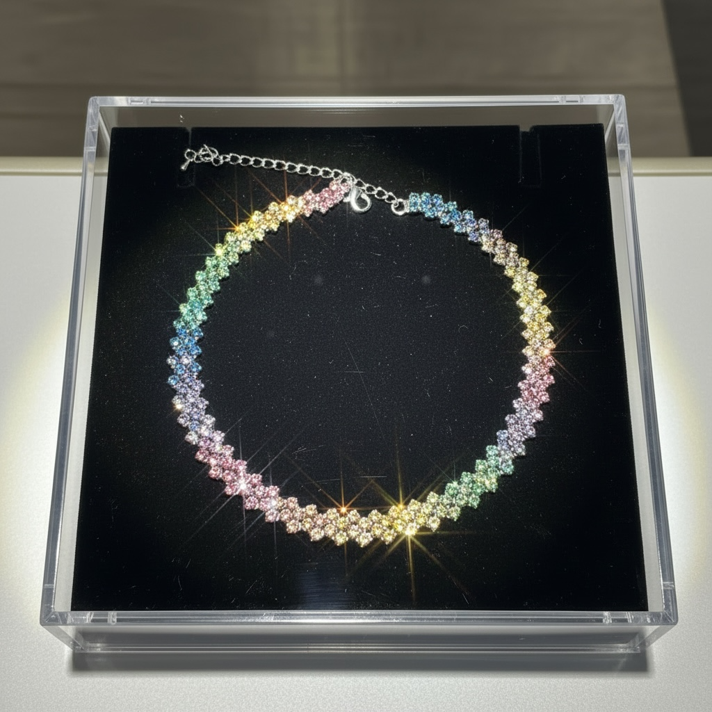 Rainbow Crystal Flower Choker Necklace
