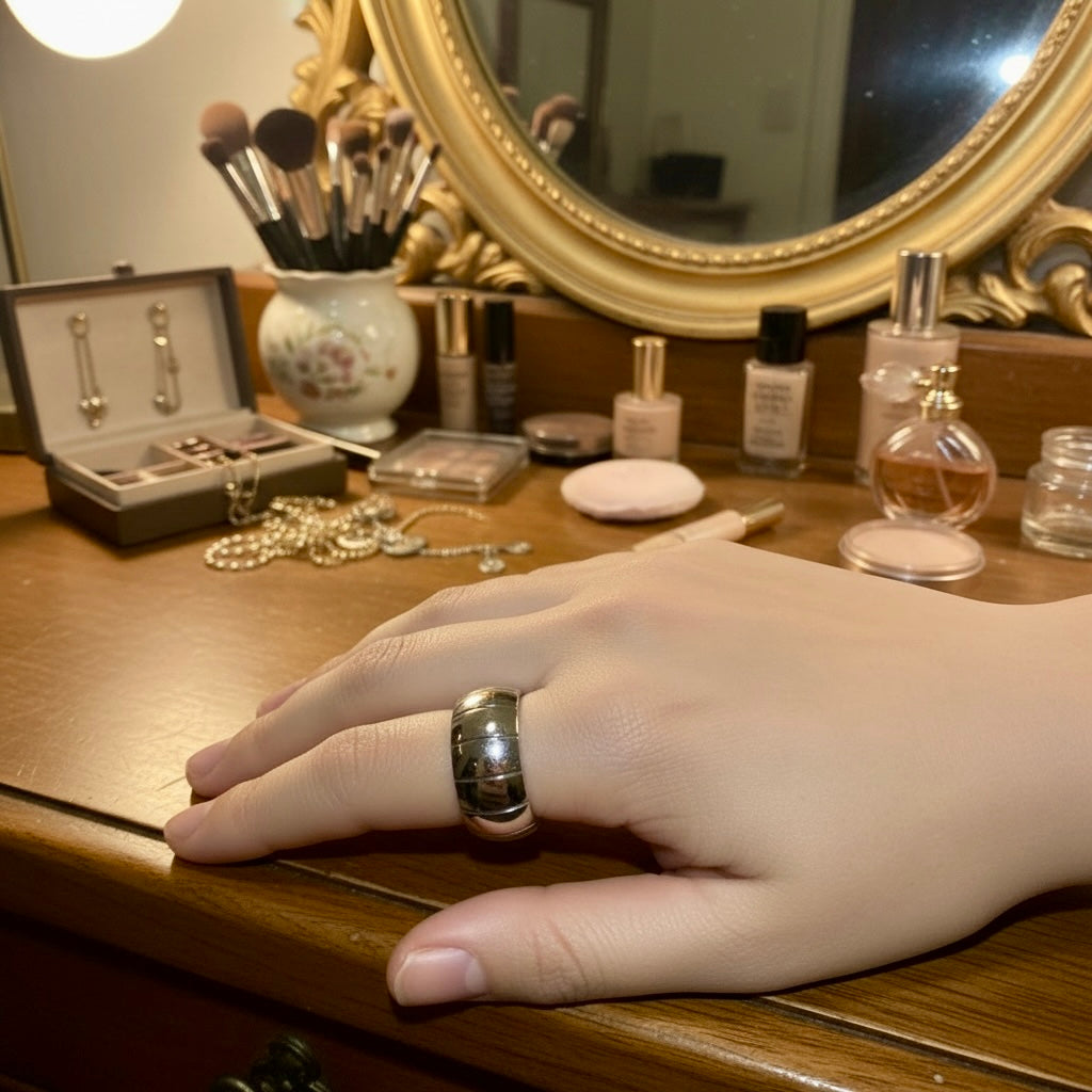 925 Sterling Silver Ribbed Dome Adjustable Ring