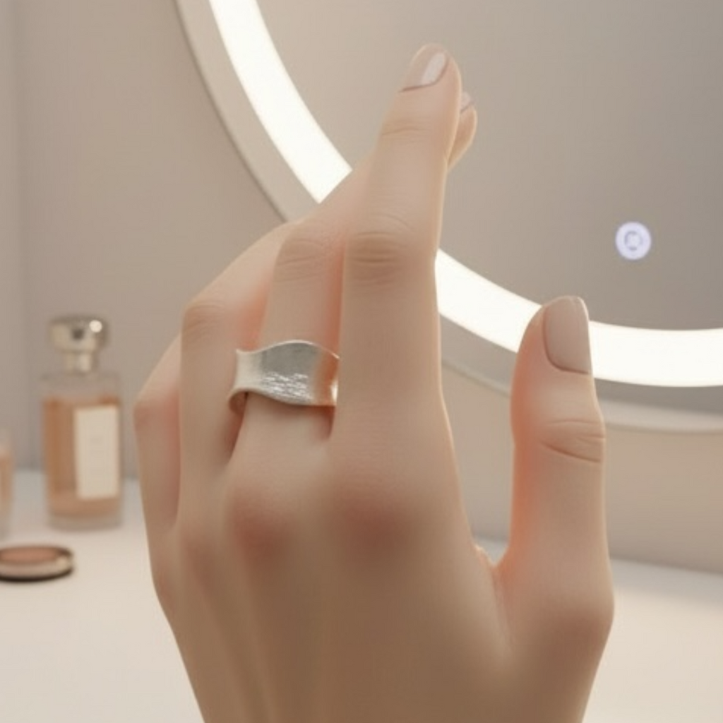 925 Sterling Silver Wide Wave Band Adjustable Ring
