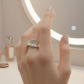 925 Sterling Silver Wide Wave Band Adjustable Ring