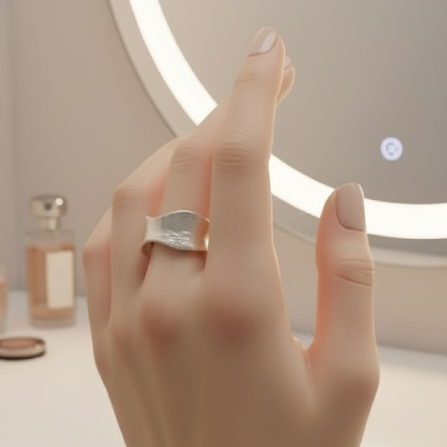 925 Sterling Silver Wide Wave Band Adjustable Ring