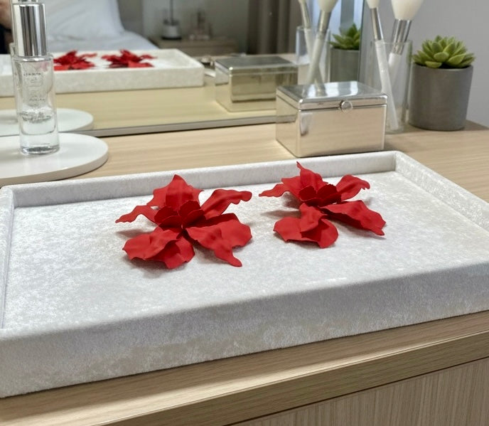 Red Orchid Flower Stud Earrings