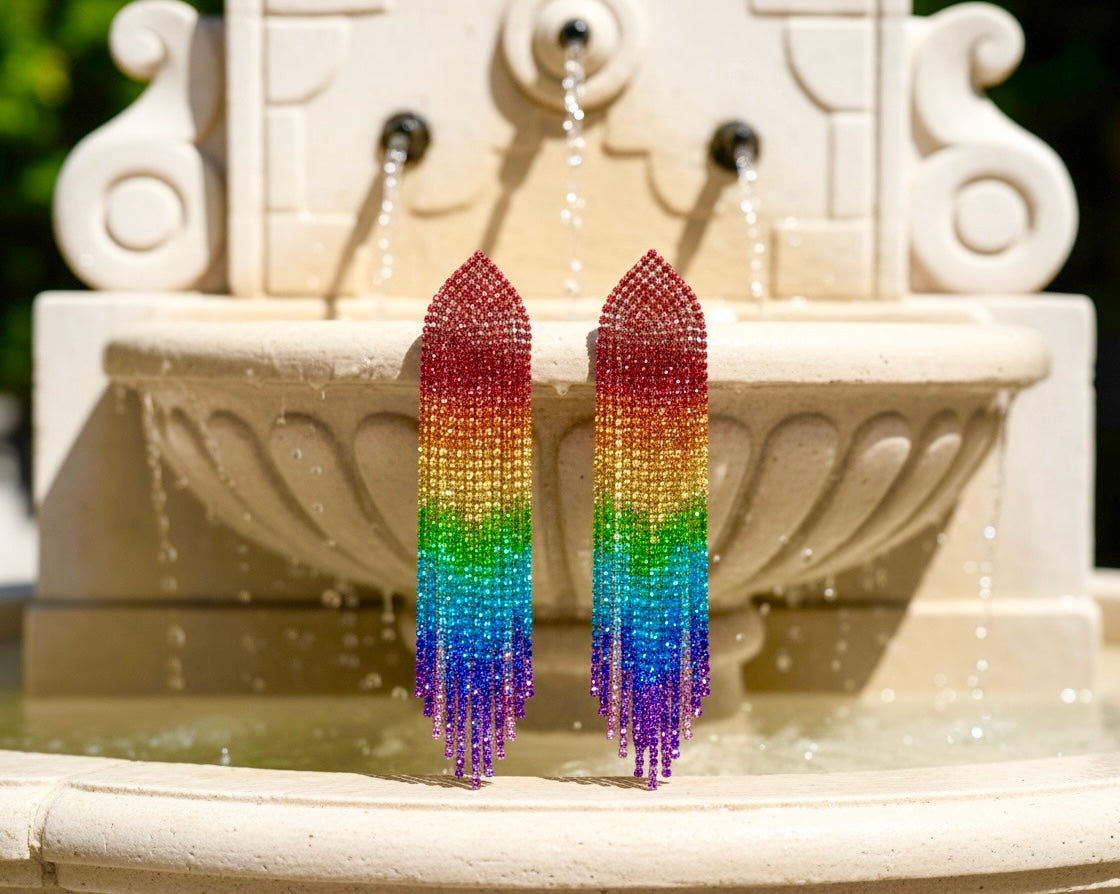 Rainbow Crystal Fringe Drop Earrings