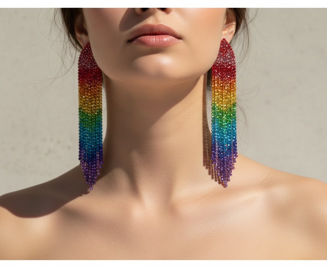 Rainbow Crystal Fringe Drop Earrings