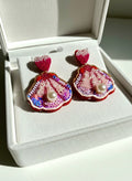 Beaded Heart & Pearl Shell Drop Earrings