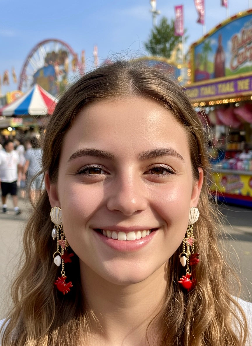 Shell & Crab Charm Drop Earrings