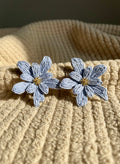 Blue Embroidered Daisy Stud Earrings