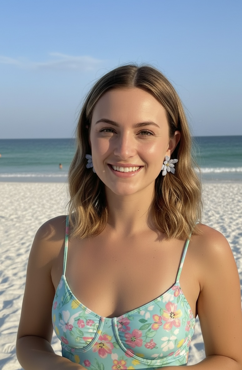 Blue Embroidered Daisy Stud Earrings