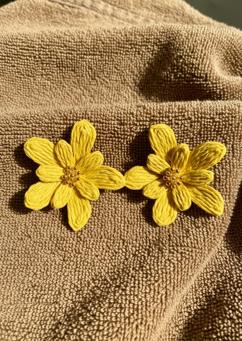 Blue Embroidered Daisy Stud Earrings