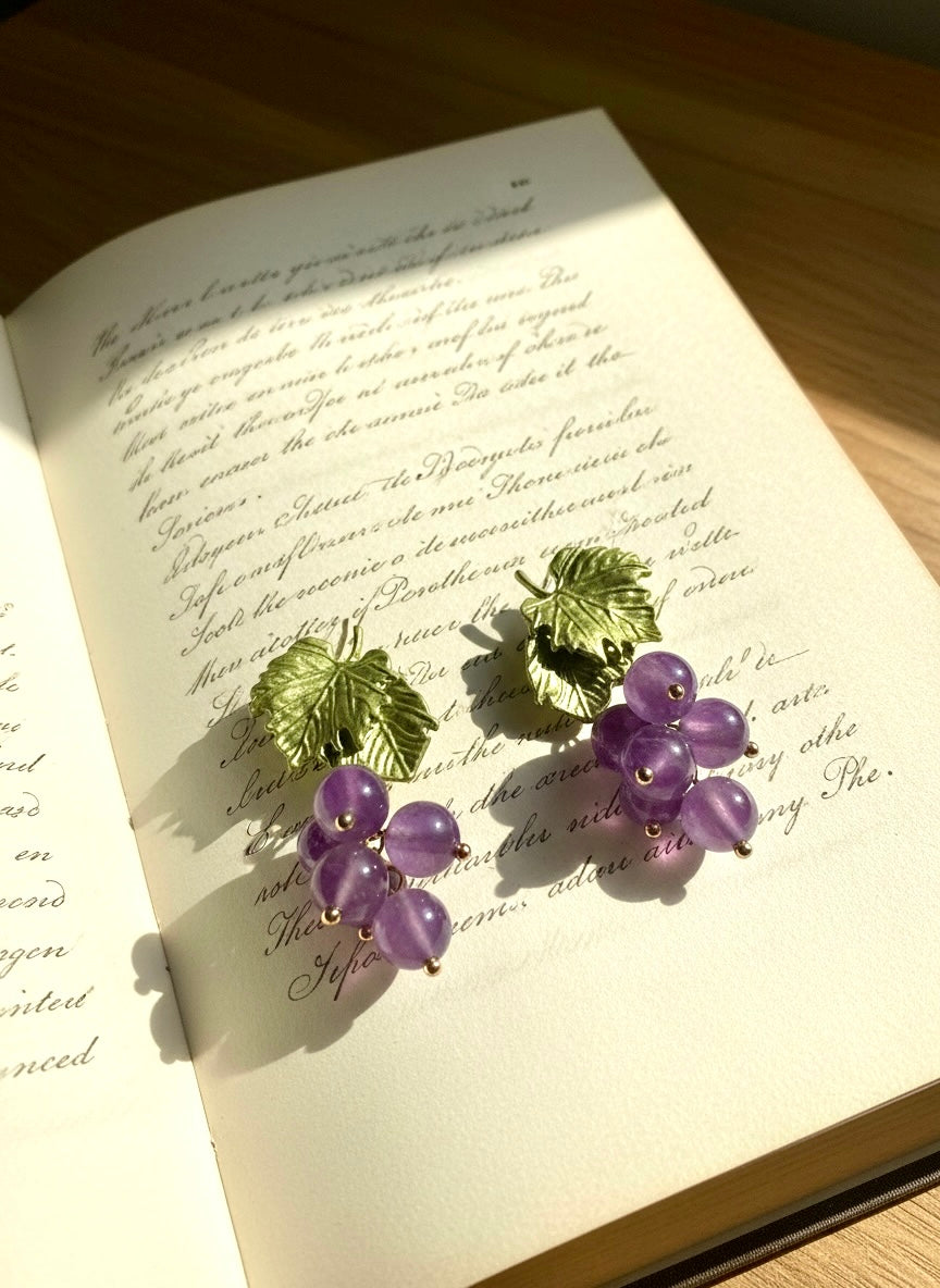 Purple Grape Cluster Drop Earrings
