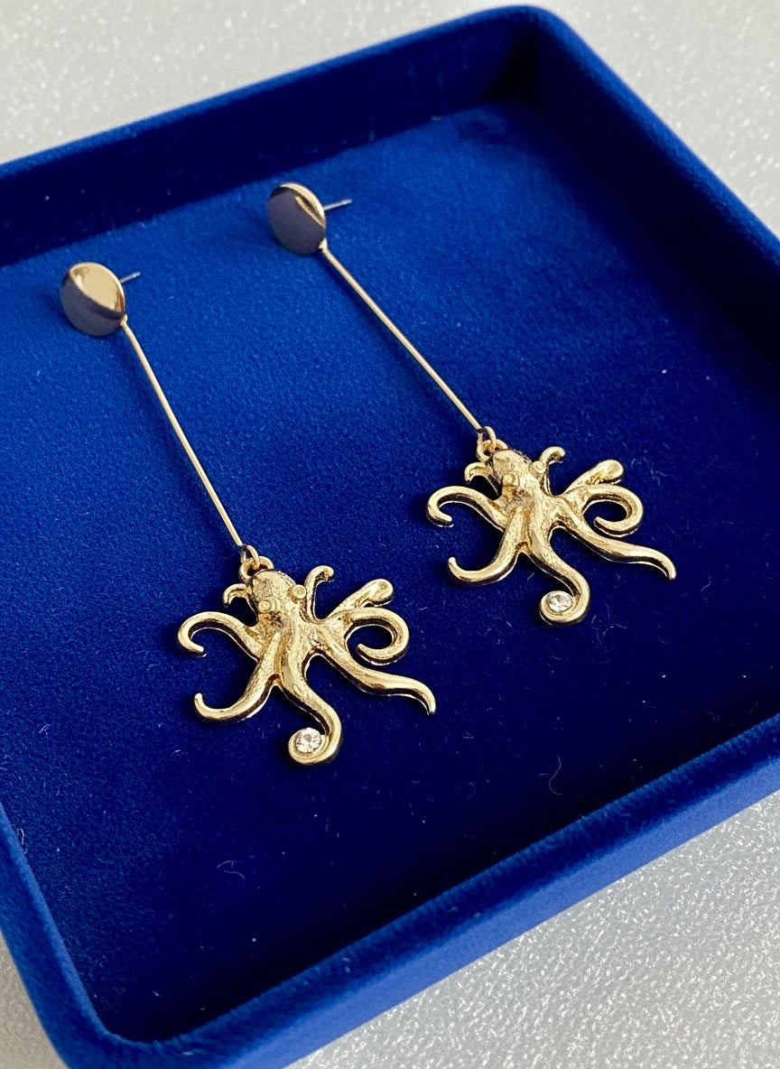 Gold Octopus Drop Earrings