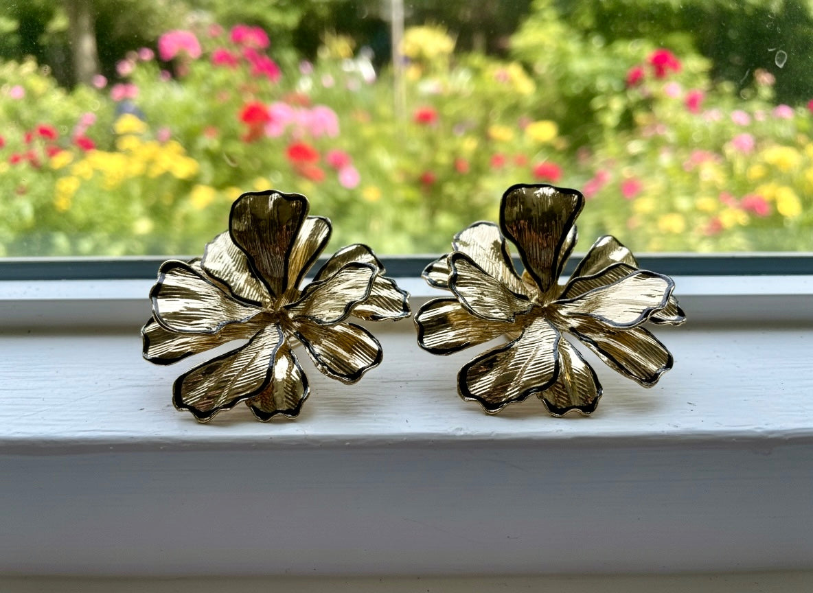 Gold Bloom Flower Stud Earrings