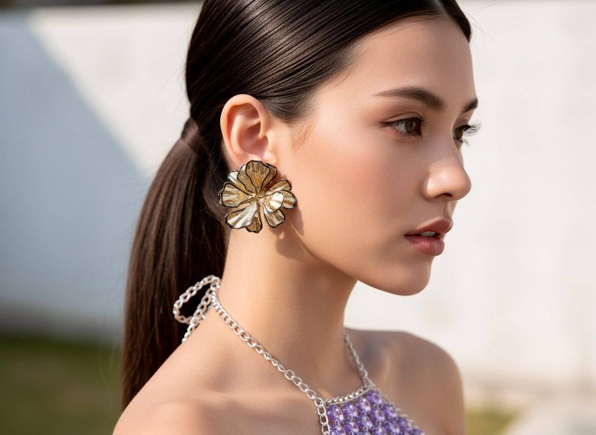Gold Bloom Flower Stud Earrings
