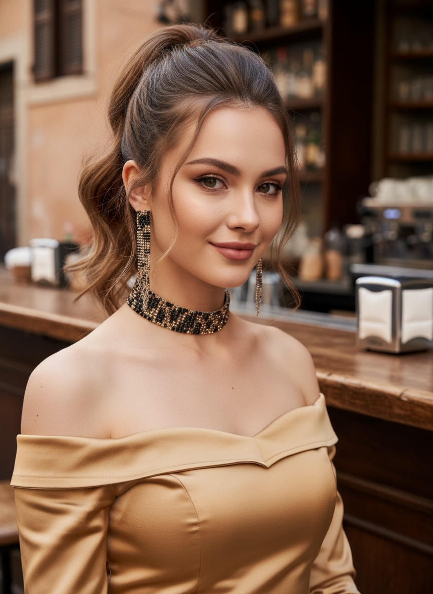 Black & Gold Crystal Choker & Fringe Drop Earring Set