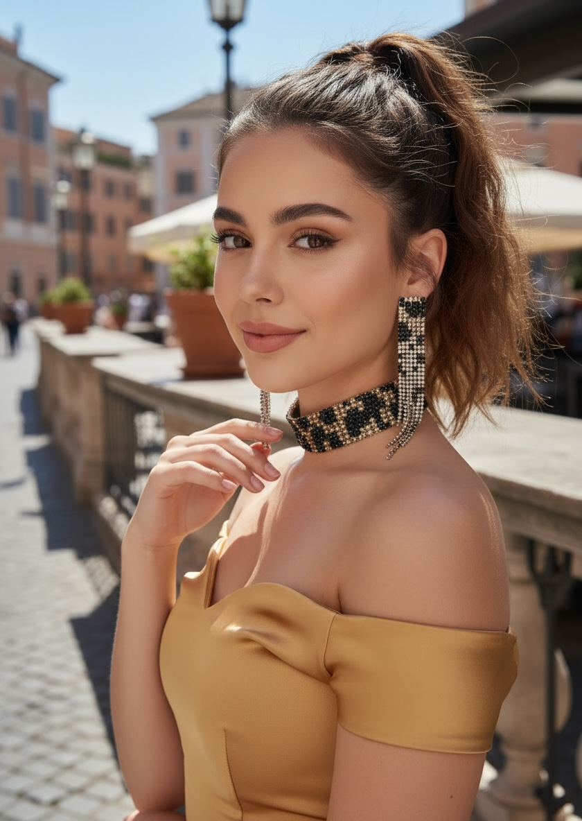 Black & Gold Crystal Choker & Fringe Drop Earring Set