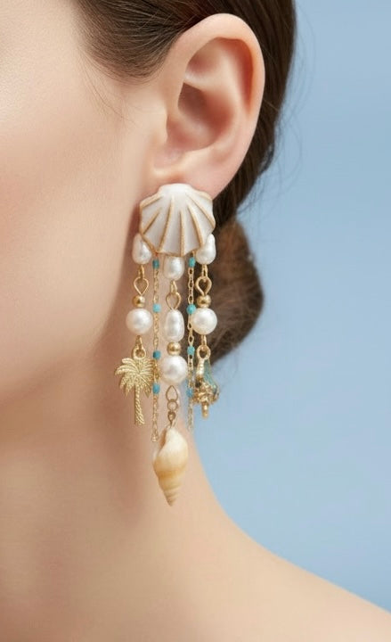 Shell & Sea Charm Multi-Drop Earrings