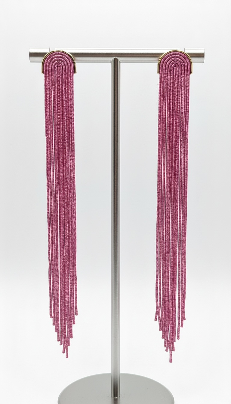 Pink Crystal Chain Arch Fringe Earrings