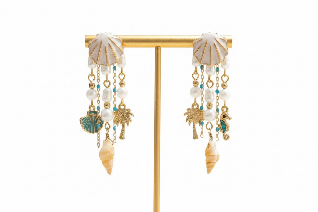Shell & Sea Charm Multi-Drop Earrings