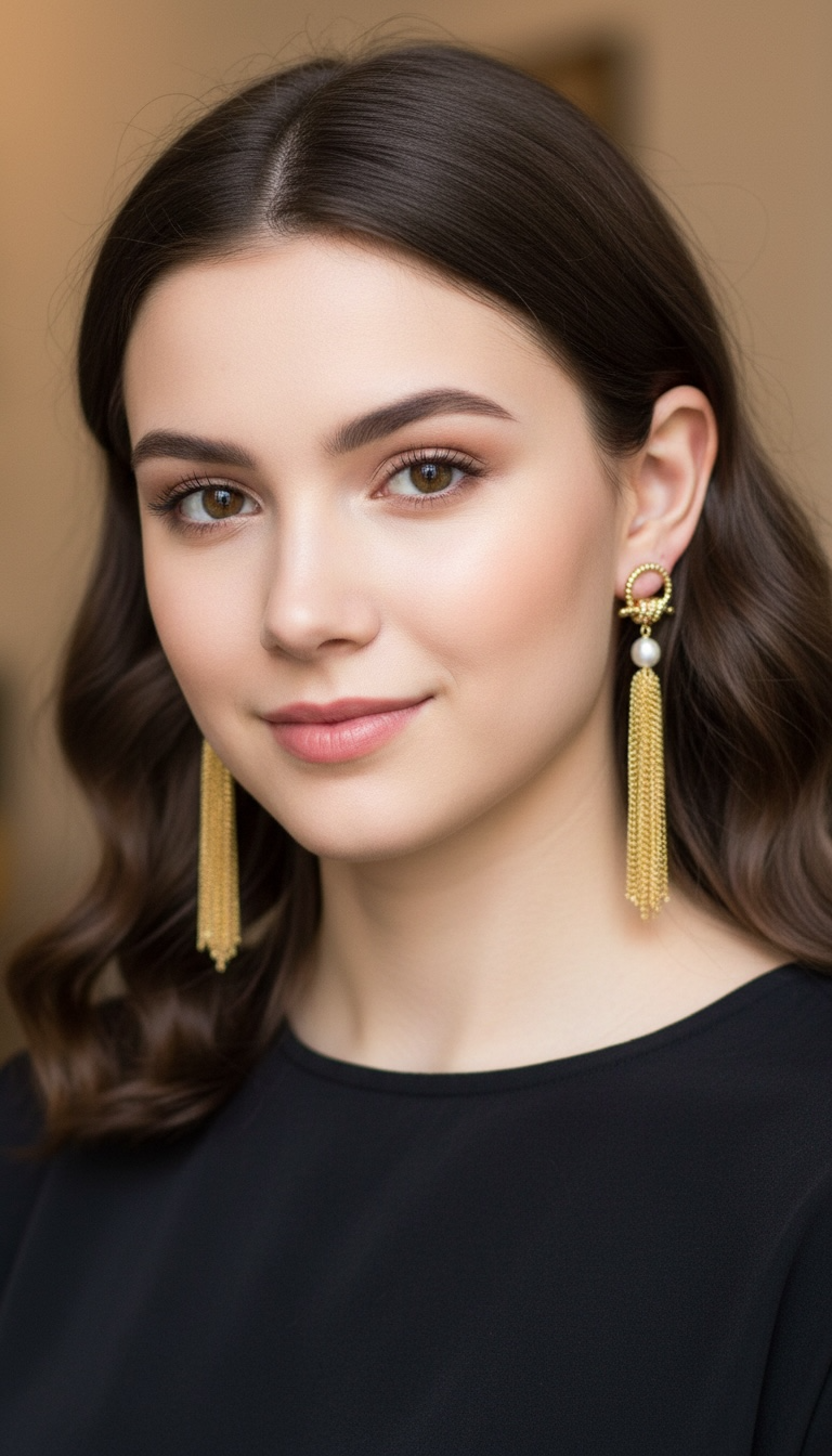 Gold Chain Tassel & Pearl Drop Earrings