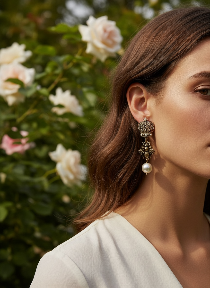 Queen Bee Crown & Pearl Drop Earrings