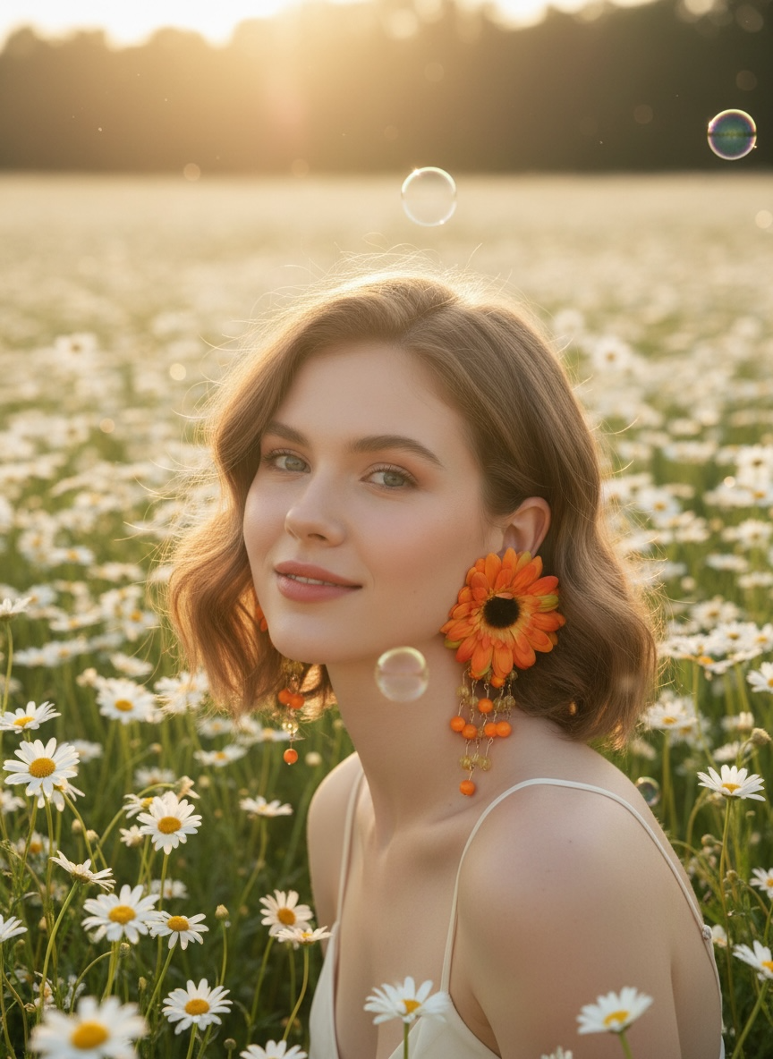 Sunflower Beaded Fringe Earrings