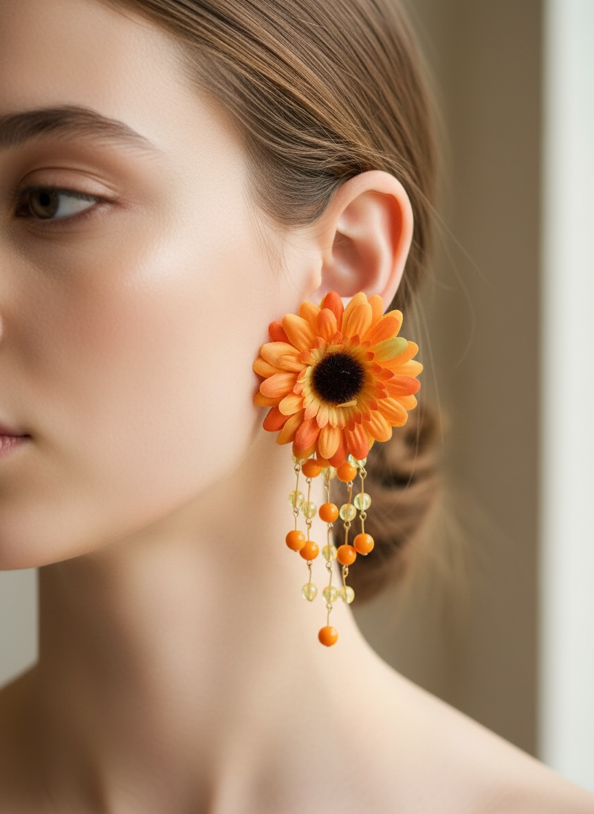 Sunflower Beaded Fringe Earrings