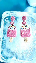 Pink/Green Ice Lolly Beaded Drop Earrings