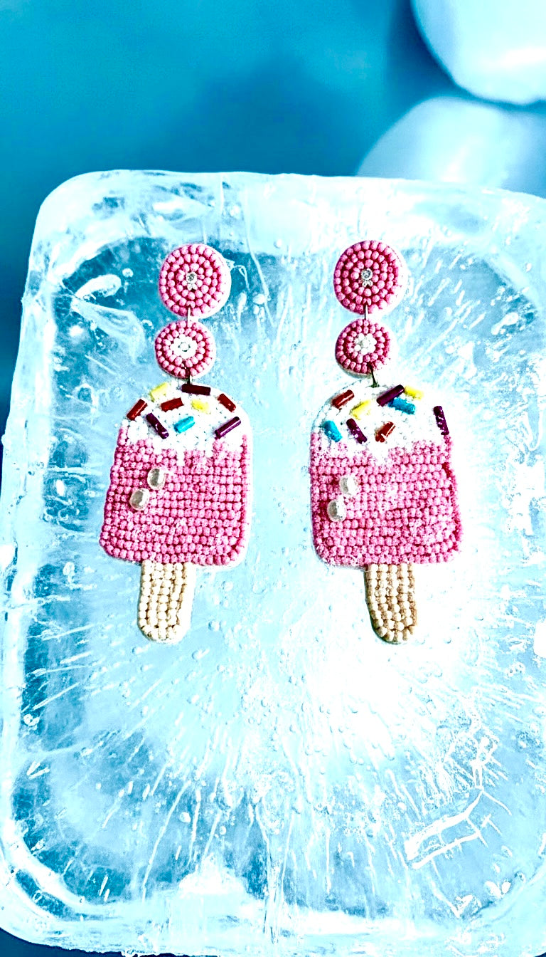Pink/Green Ice Lolly Beaded Drop Earrings