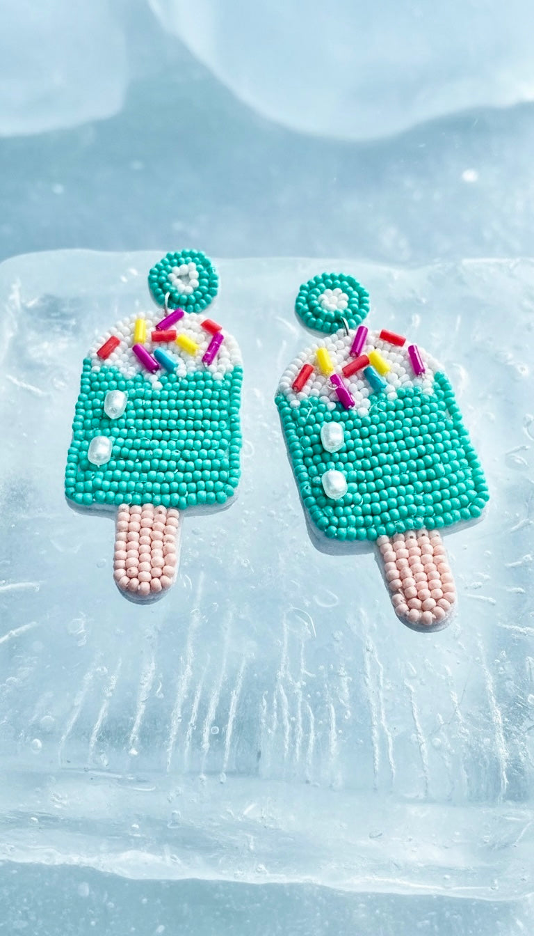 Pink/Green Ice Lolly Beaded Drop Earrings