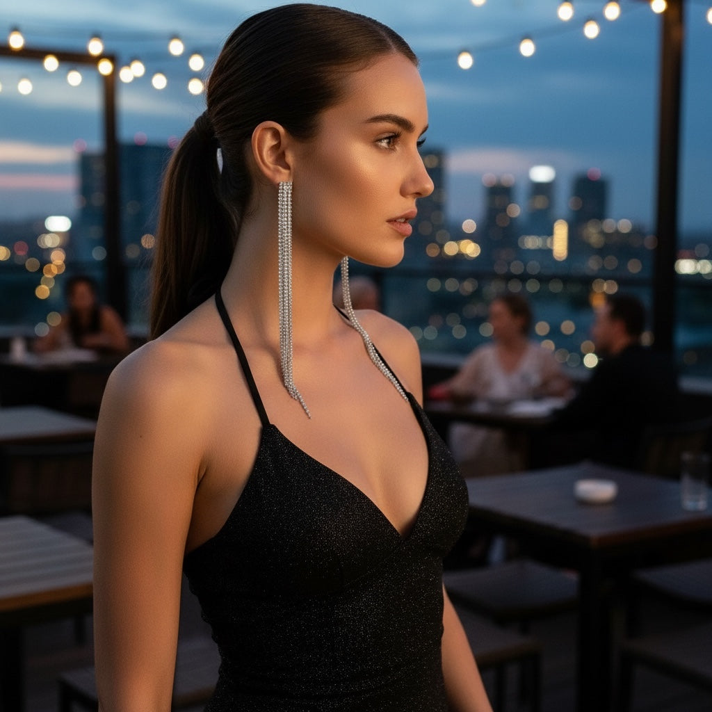 Silver Crystal Shoulder Fringe Earrings