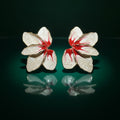 Ivory & Red Enamel Hibiscus Stud Earrings