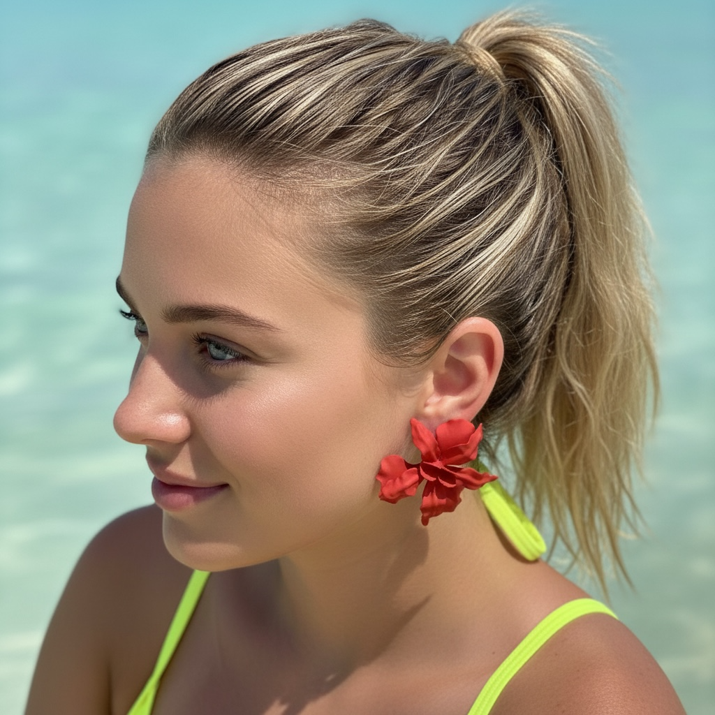 Oversized Hibiscus Flower Stud Earrings