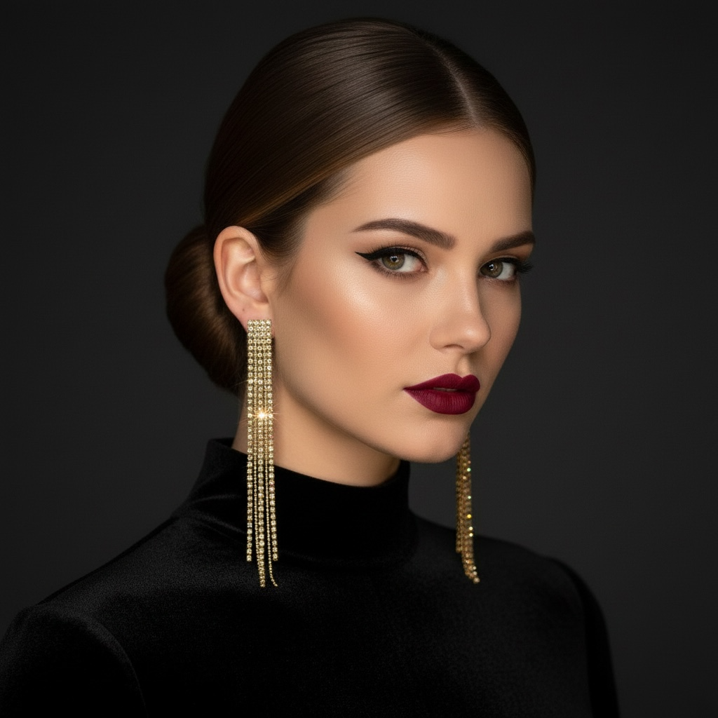 Gold Crystal Fringe Drop Earrings